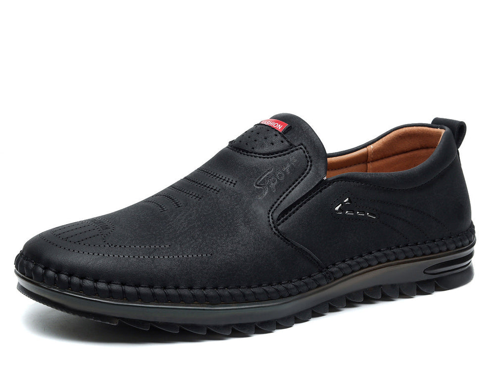 Men's Classic Leather Slip-On Loafers with Stitched Moccasin Sole