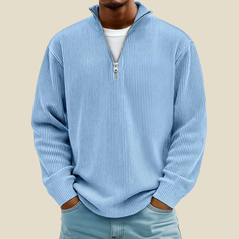 Men's Casual Corduroy Quarter Zip Sweater Relaxed Fit