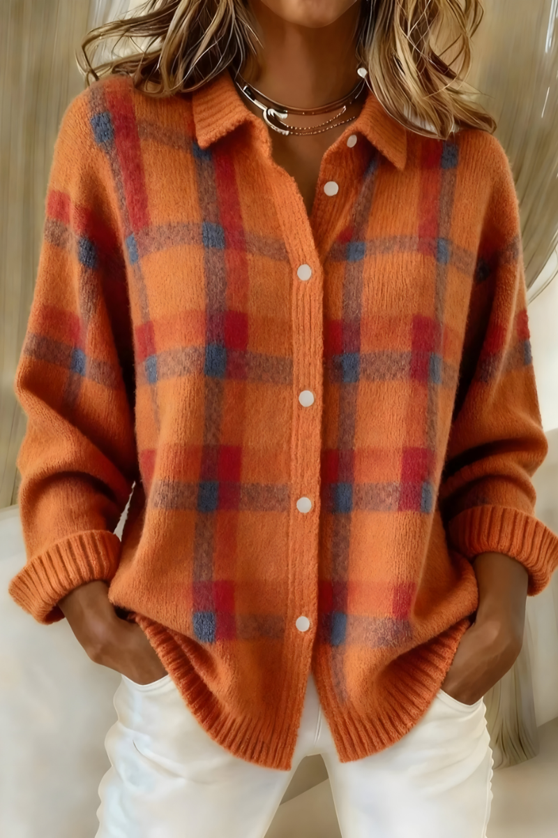 Women's Casual Oversized Plaid Wool Cardigan