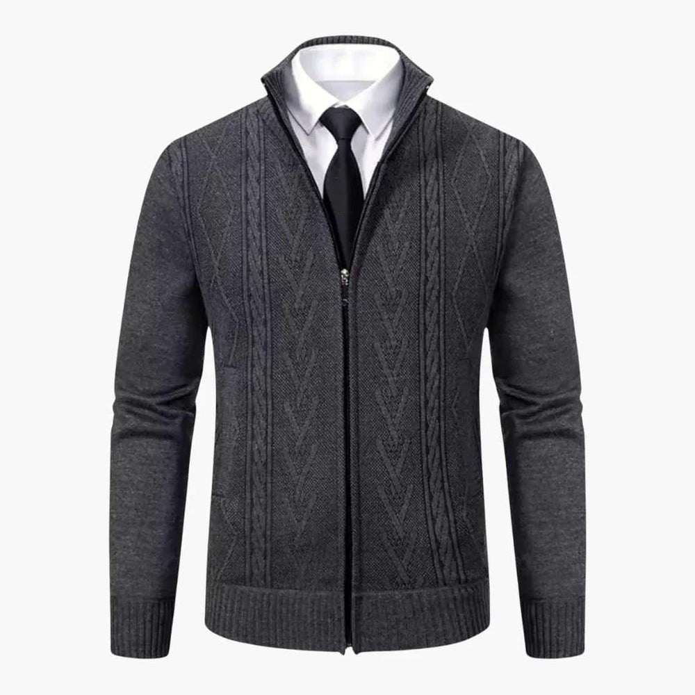 Men's Classic Cashmere Cable Knit Zip-Front Cardigan