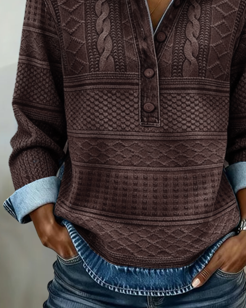 Women's Casual Cable Knit Half-Button Sweatshirt