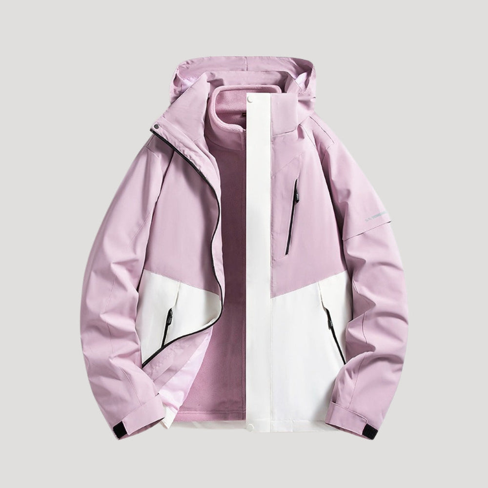 Women's Casual Waterproof Hooded Rain Jacket with Zip Front