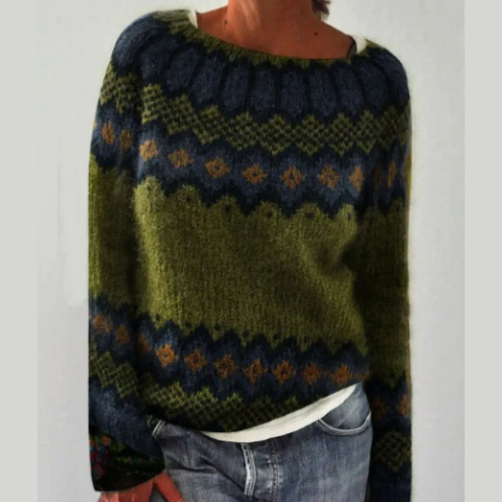 Women's Casual Wool Blend Fair Isle Sweater Relaxed Fit