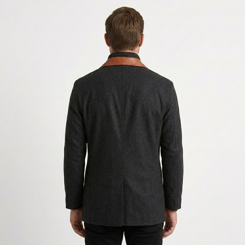 Men's Classic Faux Leather Blazer Jacket with Button Front