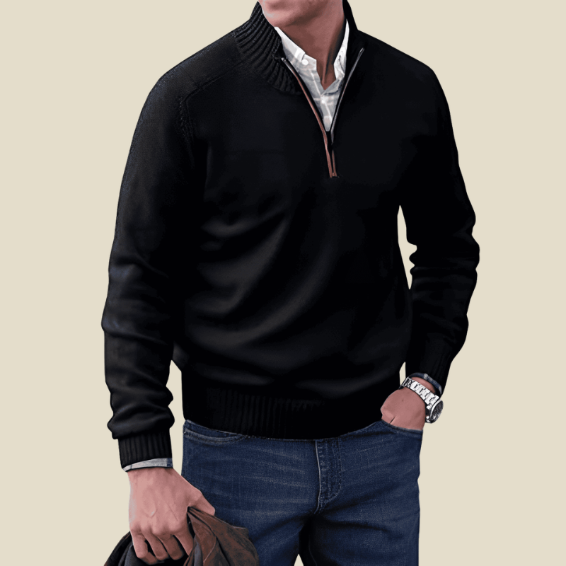 Men's Classic Ribbed Cotton Quarter-Zip Sweater