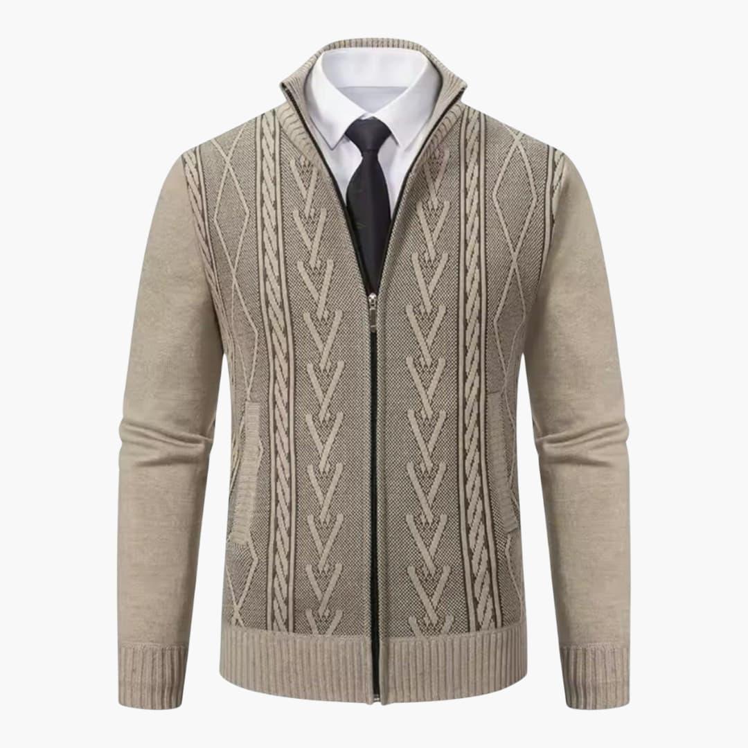 Men's Classic Cashmere Cable Knit Zip-Front Cardigan