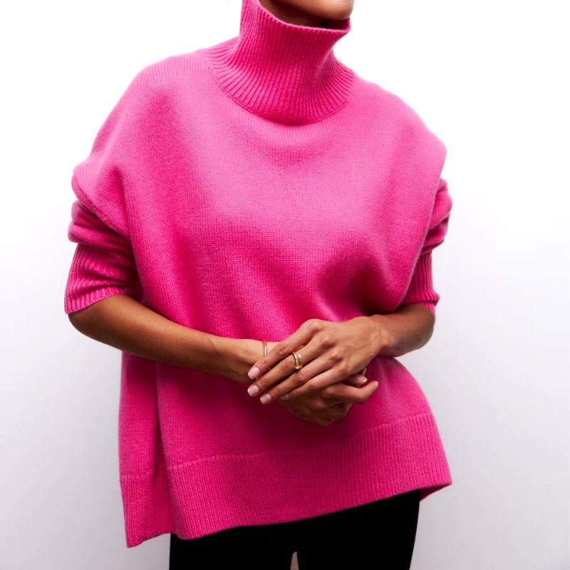 Women's Casual Knit Oversized Turtleneck Poncho Sweater