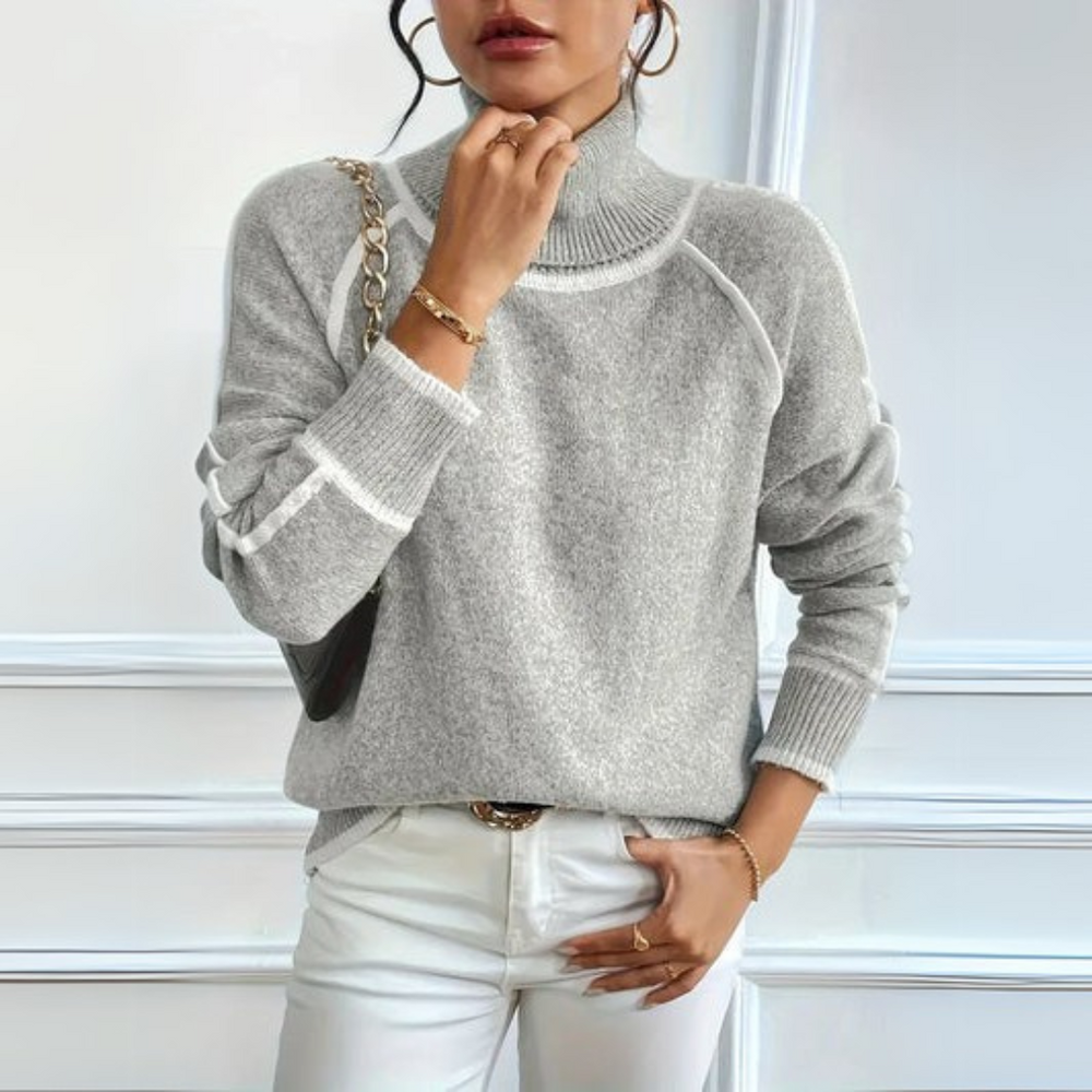 Women's Casual High Neck Long Sleeve Oversized Knit Sweater