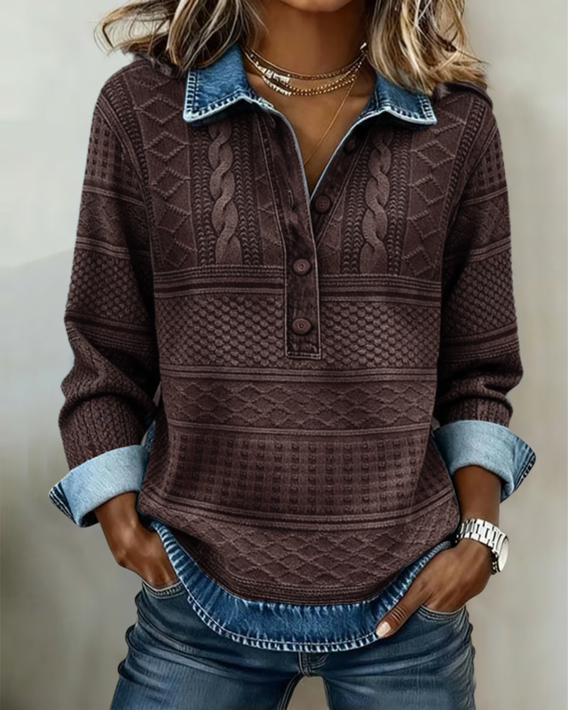 Women's Casual Cable Knit Half-Button Sweatshirt