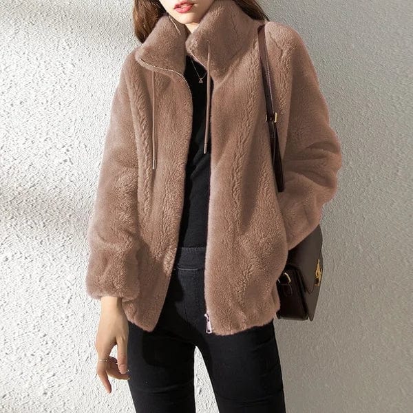 Women's Casual Fleece Teddy Zip-Up Jacket with Drawstring Hood