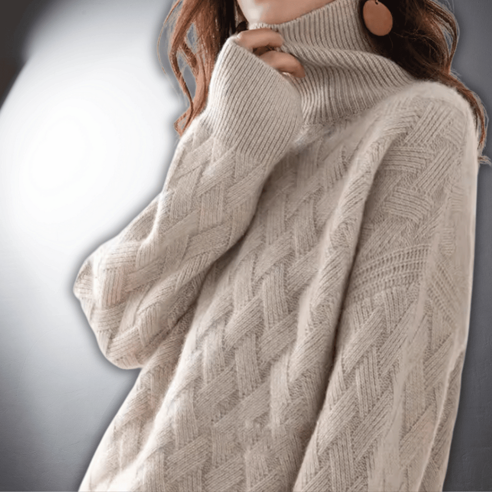 Women's Casual Basketweave Knit Turtleneck Sweater Oversized Fit