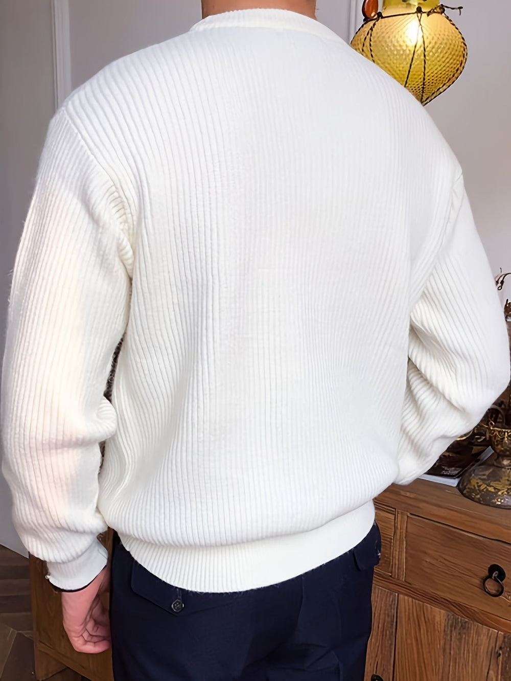 Men's Classic Ribbed Knit Long Sleeve Crew Neck Sweater
