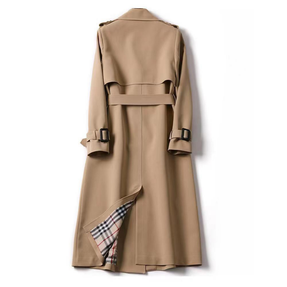 Women's Elegant Wool Blend Trench Coat with Notched Lapel and Belt