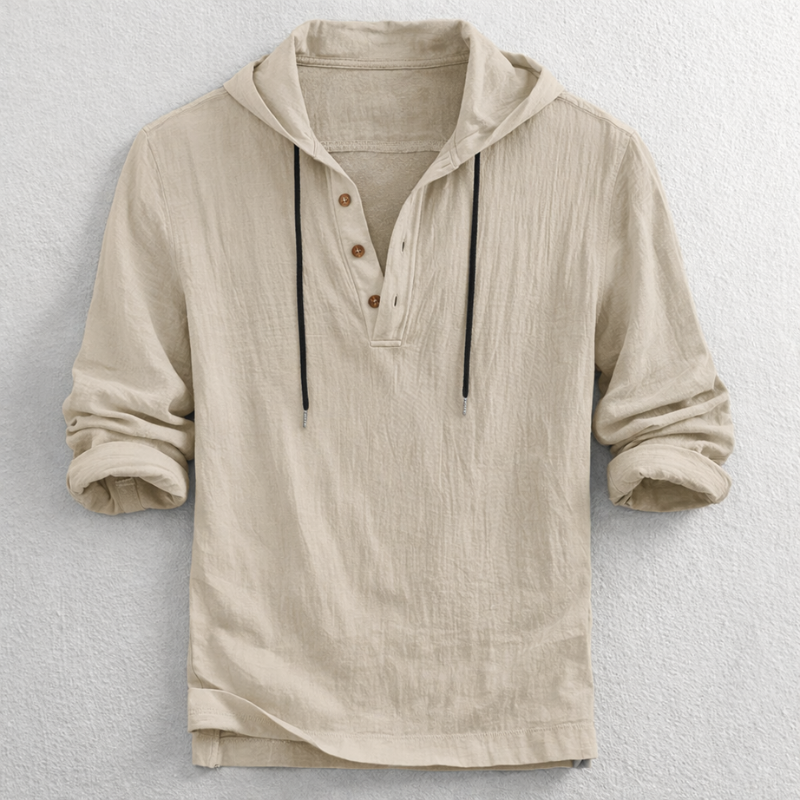 Men's Casual Cotton Hooded Henley Shirt with Button Neck