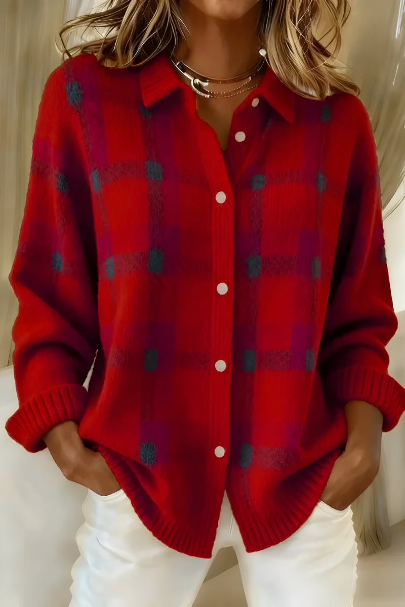 Women's Casual Oversized Plaid Wool Cardigan