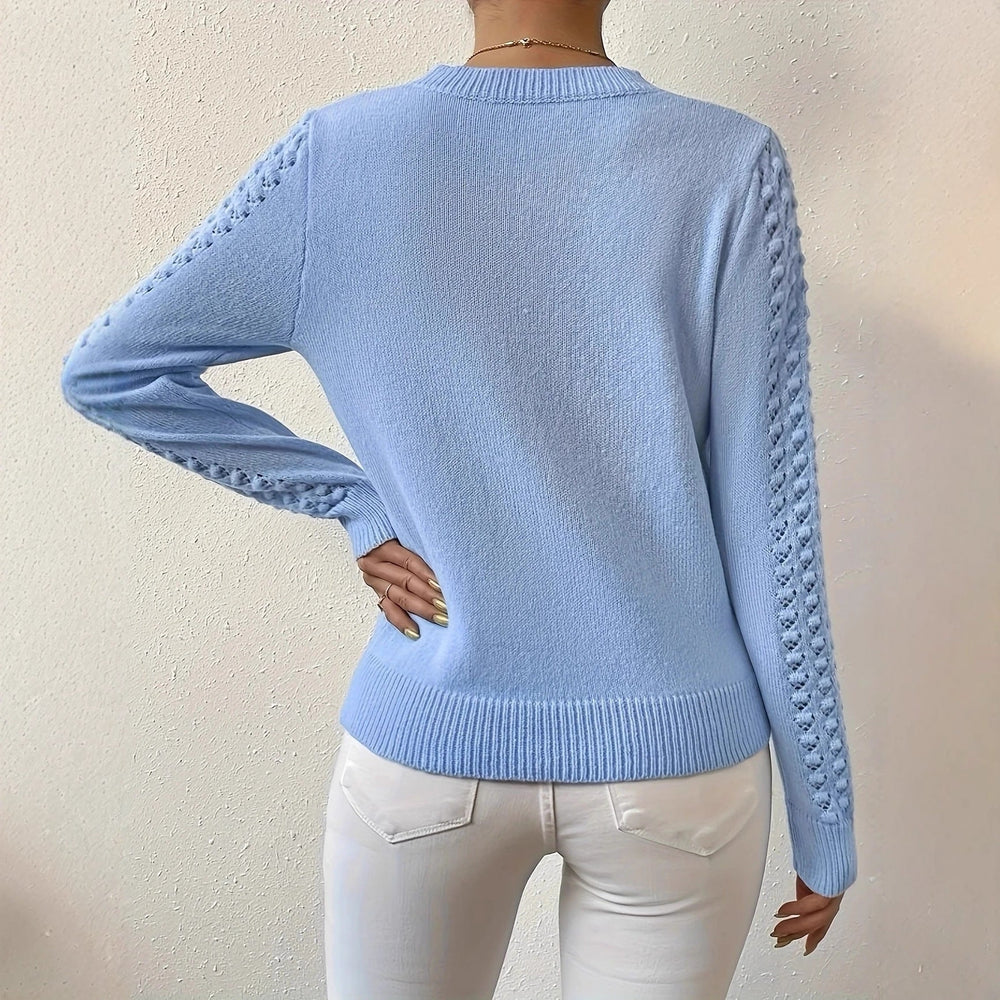 Women's Classic Cotton Pointelle Knit Sweater with Puff Shoulders