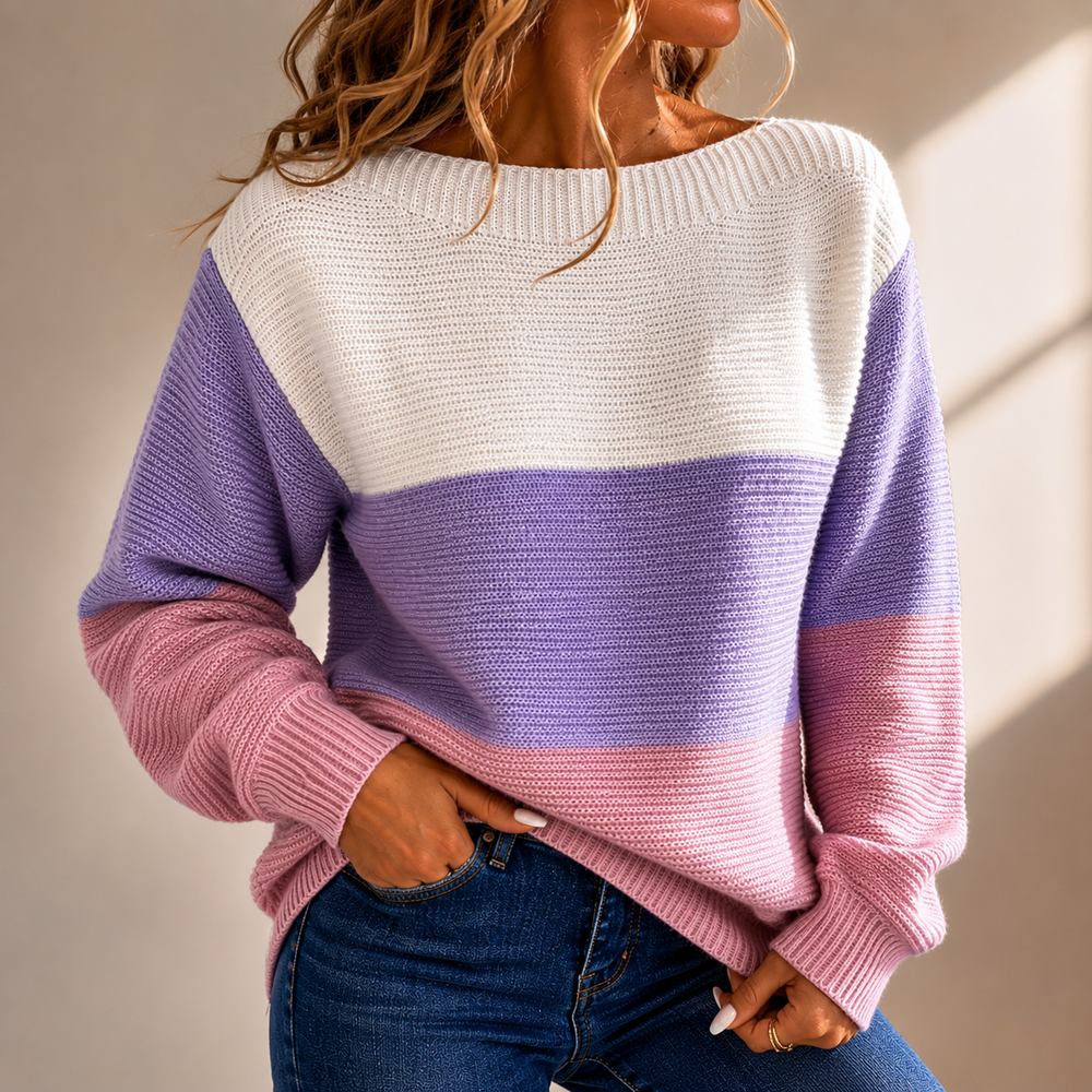 Women's Casual Colour-Block Oversized Knit Sweater