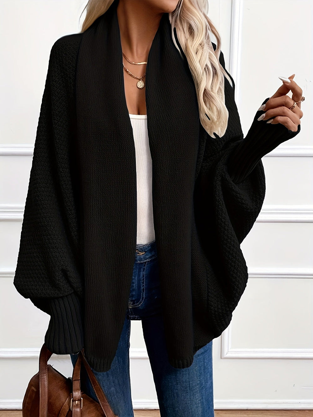 Women's Casual Knit Waterfall Cardigan with Shawl Collar