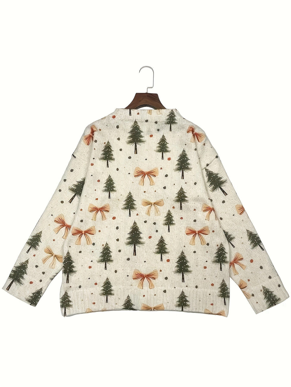 Women's Comfortable Knit V-Neck Bow Print Christmas Sweater