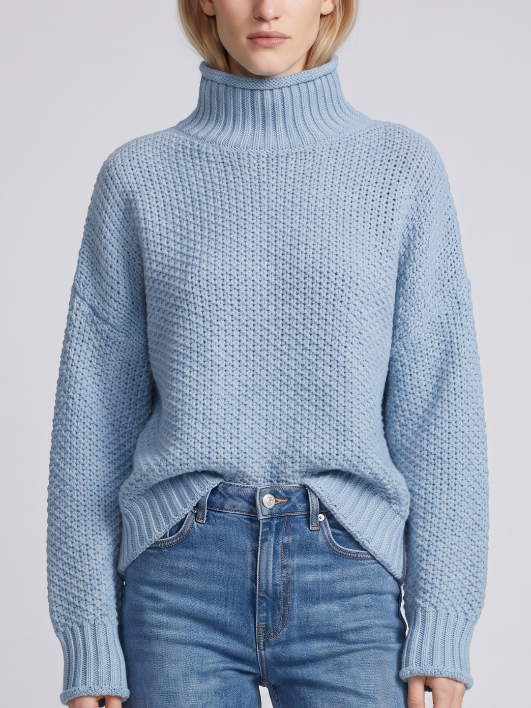 Women's Oversized Waffle-Knit Cotton Turtleneck Sweater