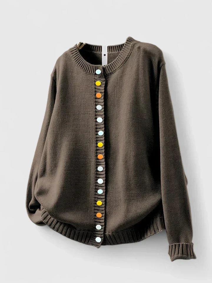 Women's Cozy Knit Crew Neck Cardigan with Button Front and Ribbed Trim