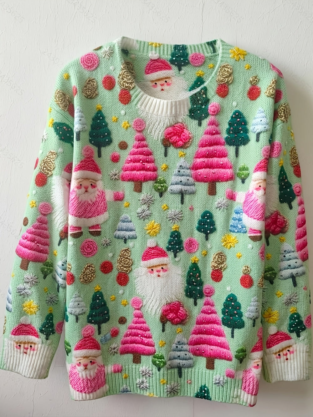 Women's Cozy Oversized Knit Crew Neck Christmas Sweater