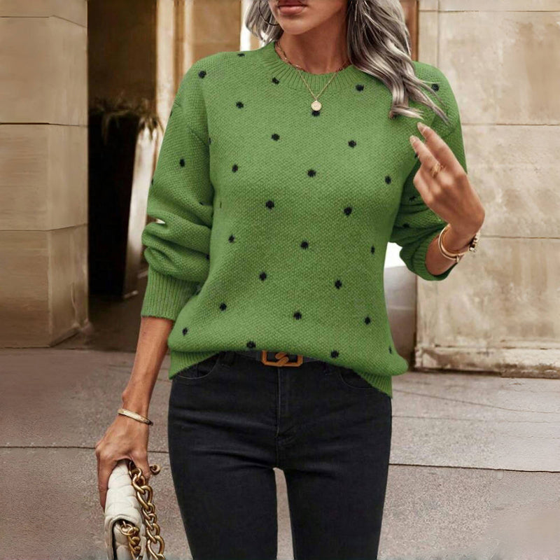 Women's Casual Oversized Knit Sweater with Round Neck and Long Sleeves