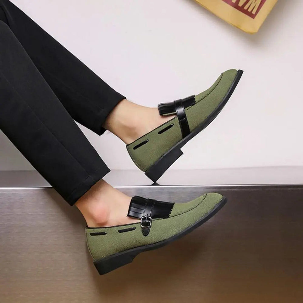 Men's Classic Suede Tassel Loafers with Monk Strap