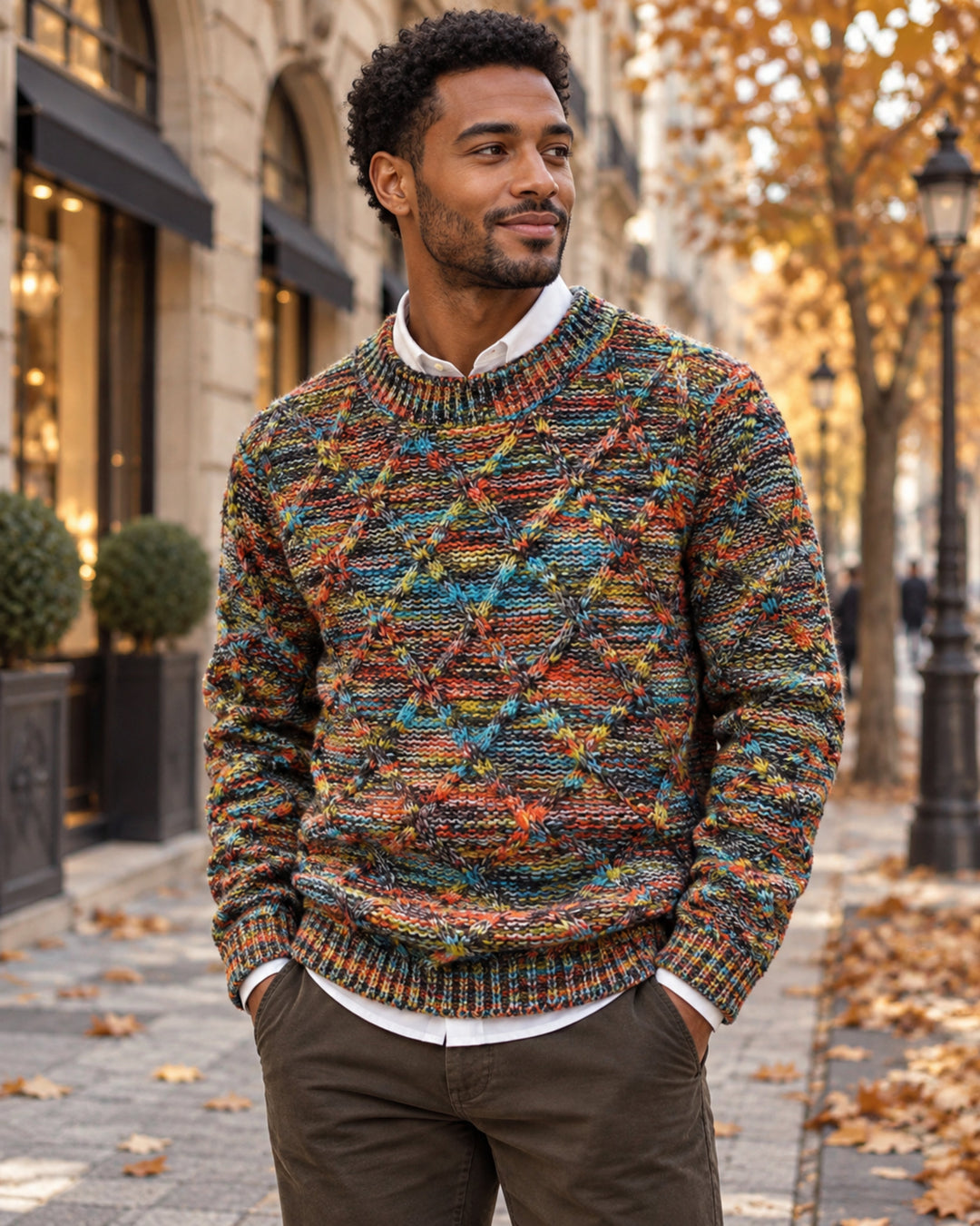 Men's Classic Cable Knit Marled Wool Sweater