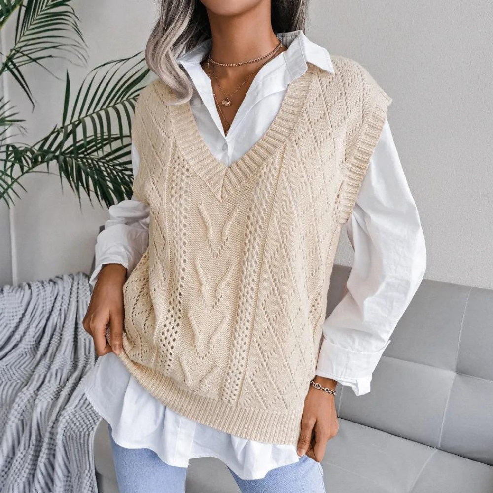 Women's Classic Cable Knit V-Neck Sweater Vest