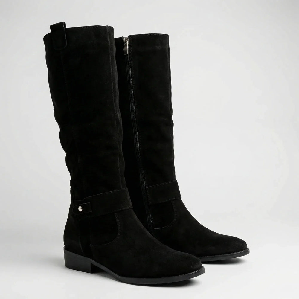 Women's Classic Faux Suede Knee-High Riding Boots with Side Zip