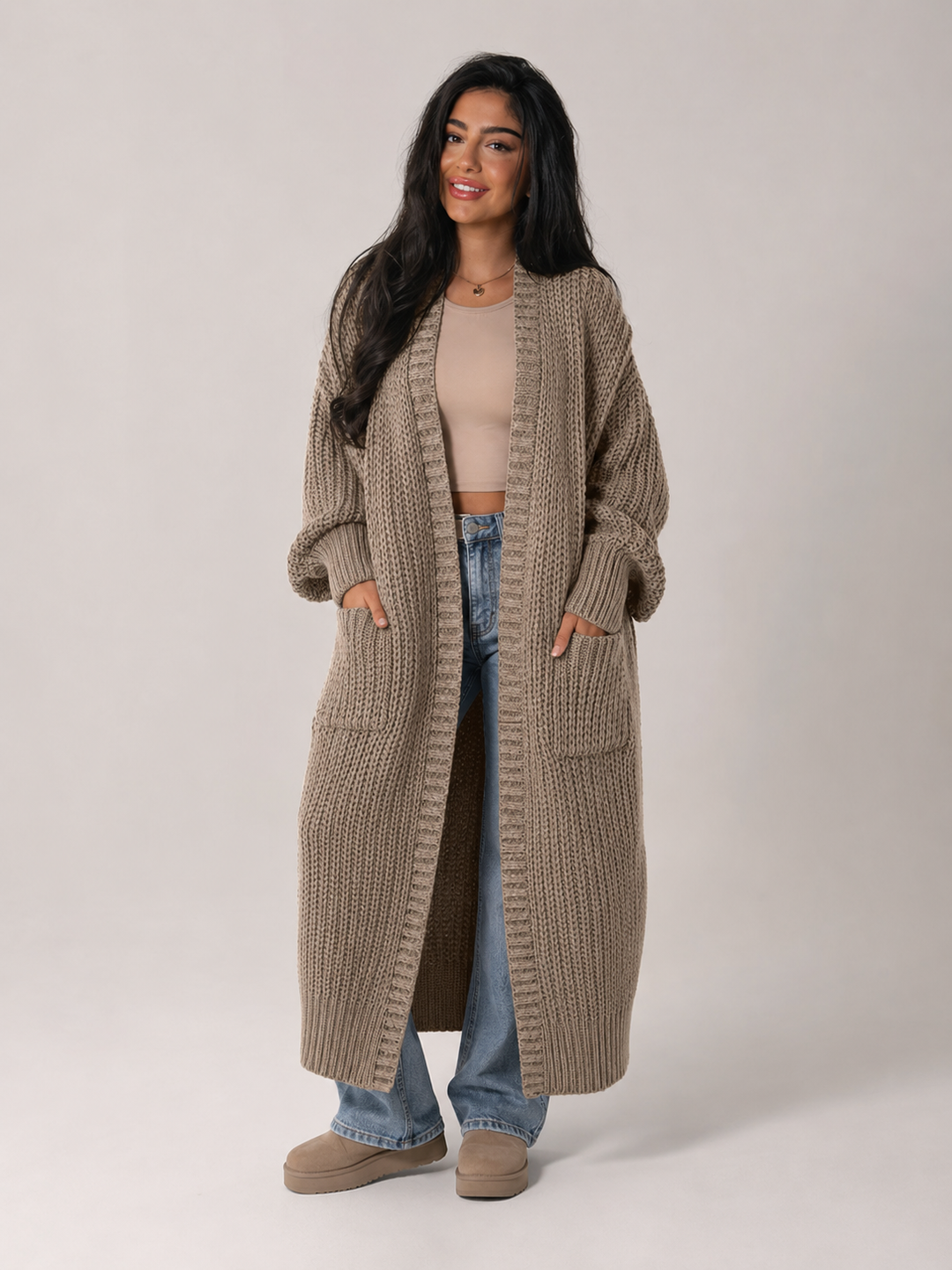 Women's Casual Longline Knit Open Front Cardigan