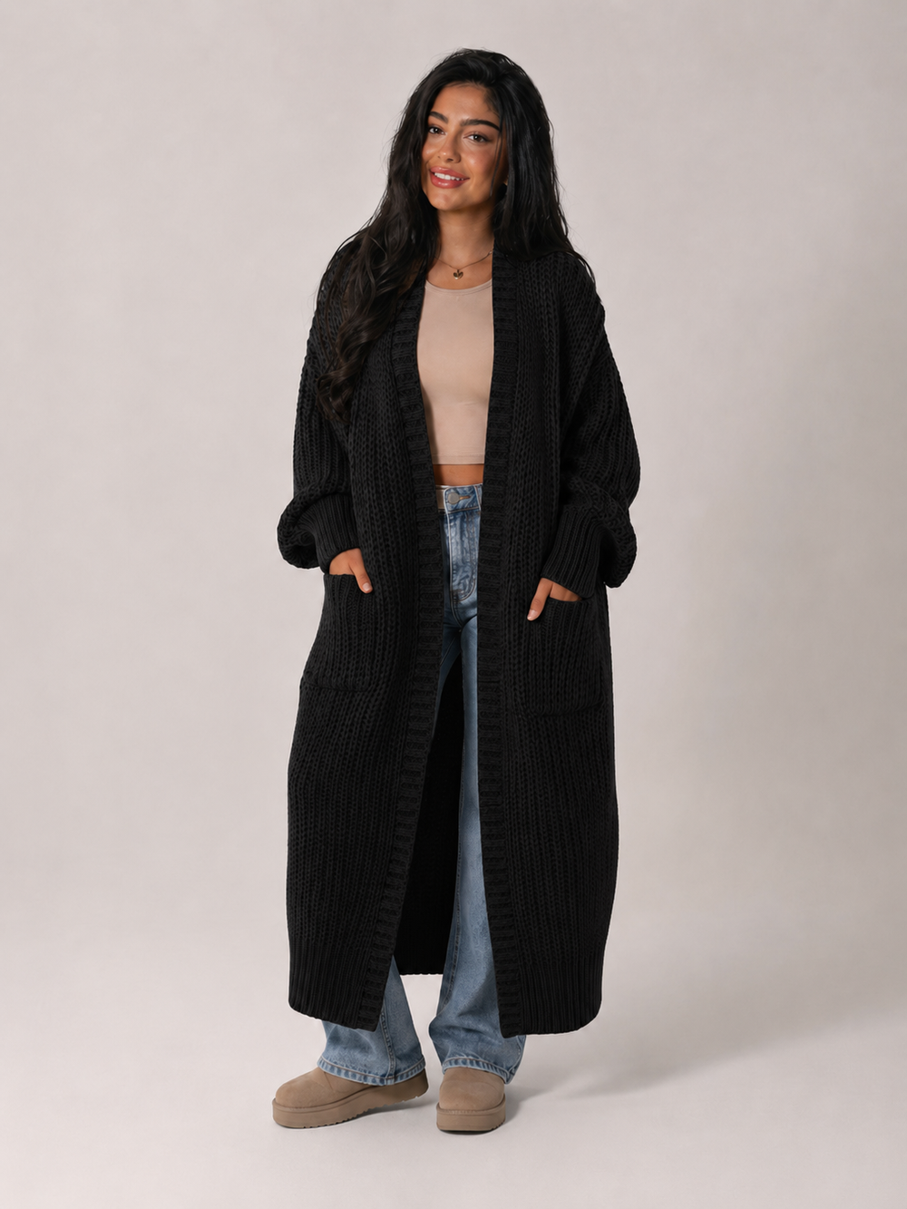 Women's Casual Longline Knit Open Front Cardigan