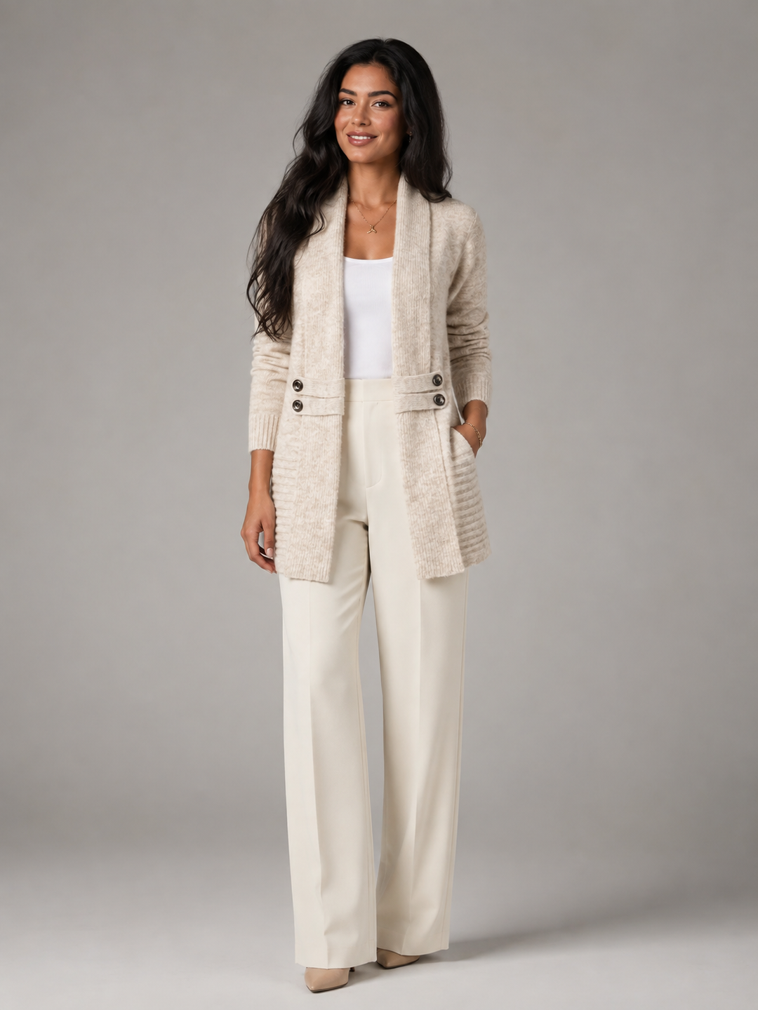 Women's Classic Shawl Collar Button-Tab Cardigan