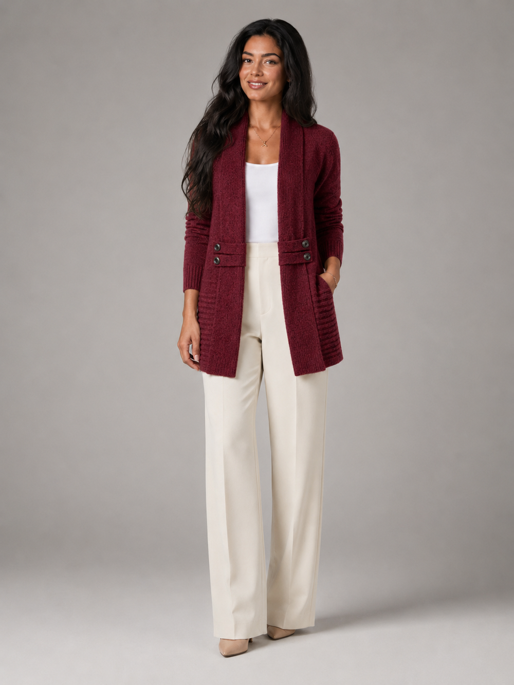 Women's Classic Shawl Collar Button-Tab Cardigan
