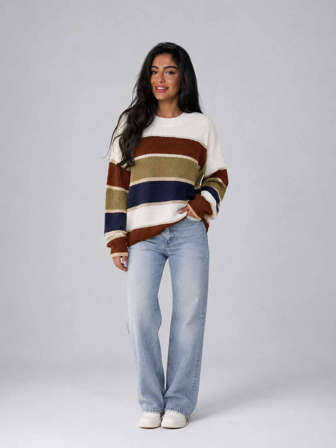Women's Classic Striped Crewneck Knit Sweater