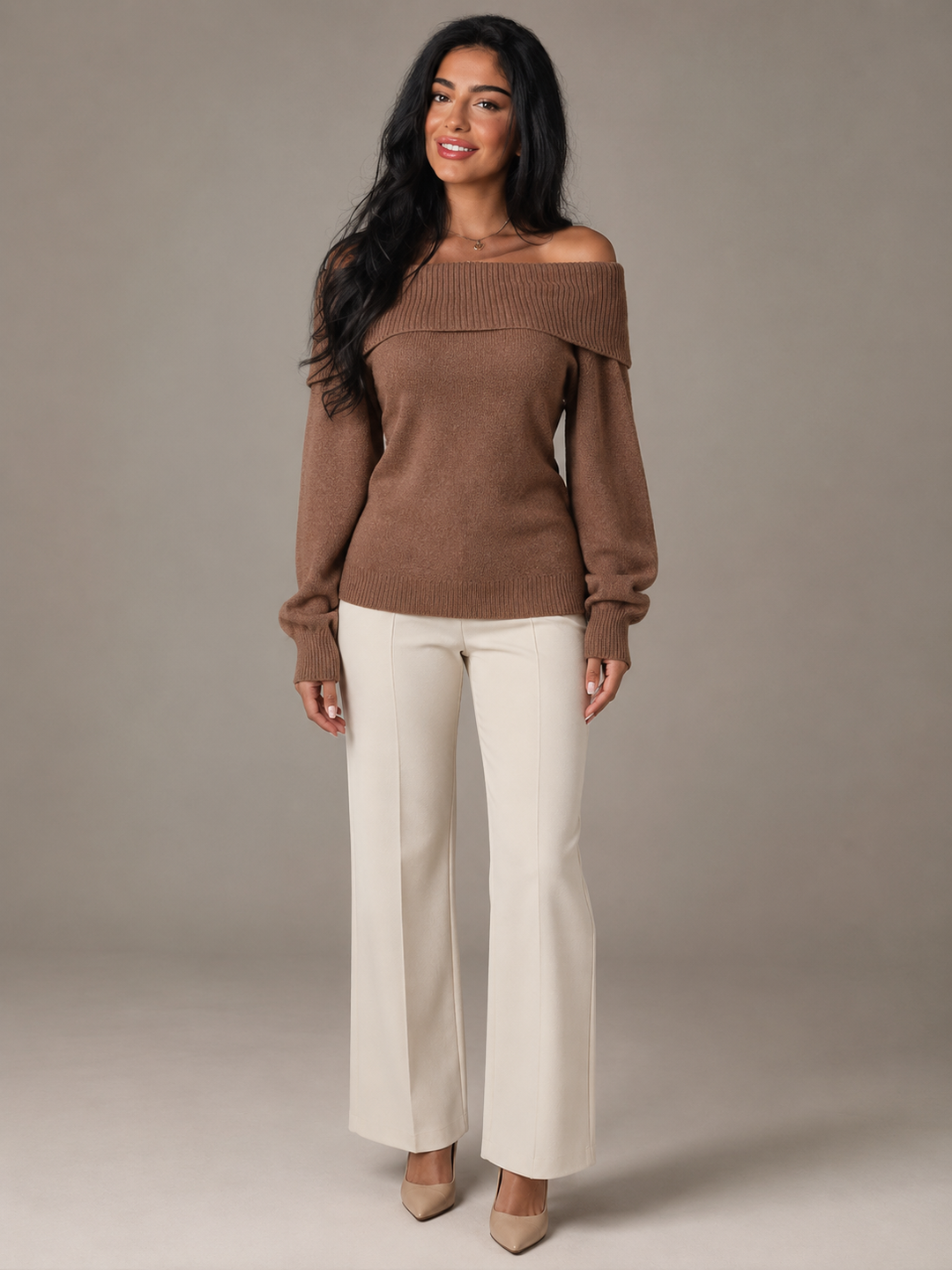 Women's Casual Fold-Over Off Shoulder Sweater
