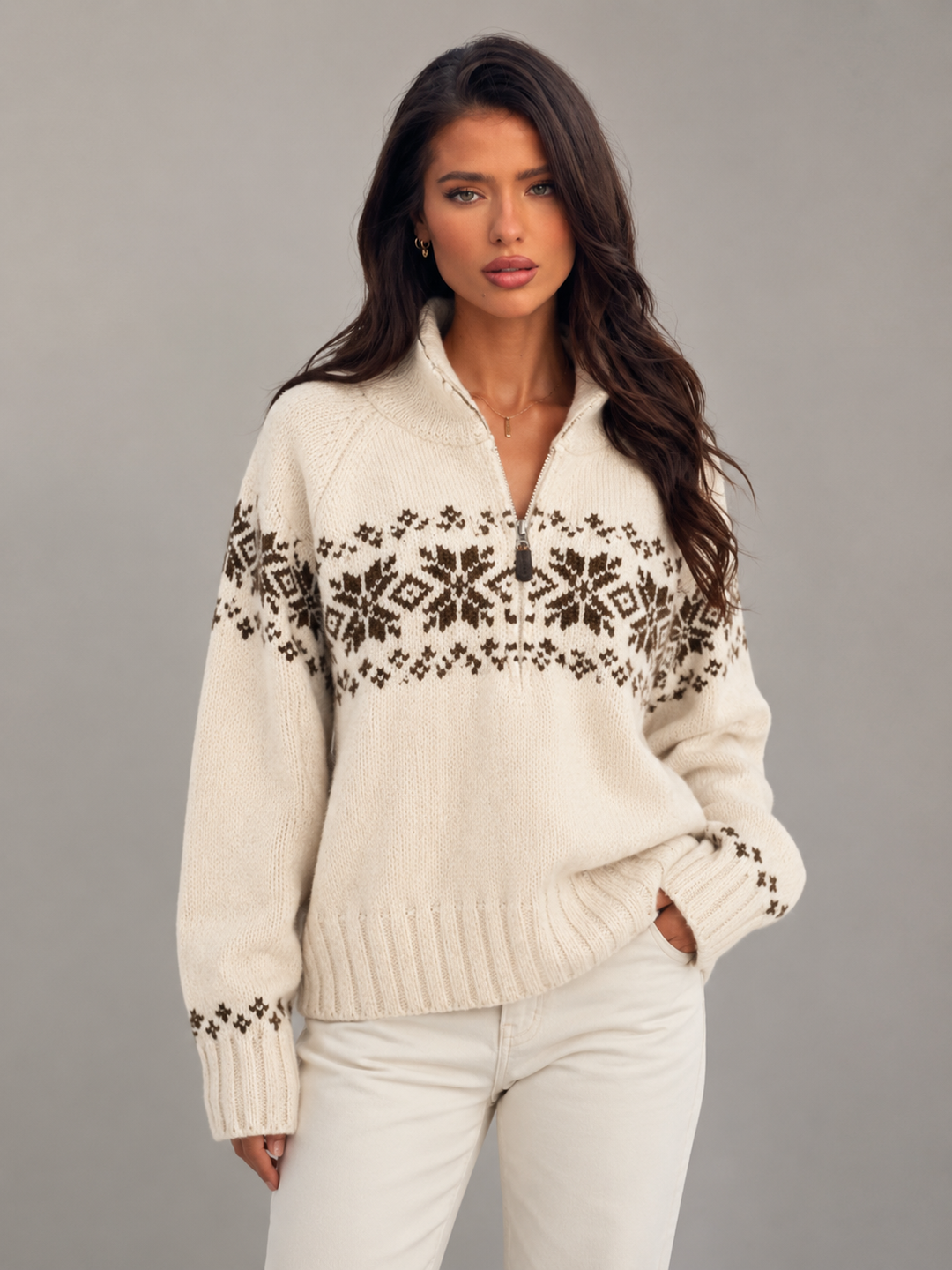 Women's Casual Zip Knit Wool Blend Cardigan