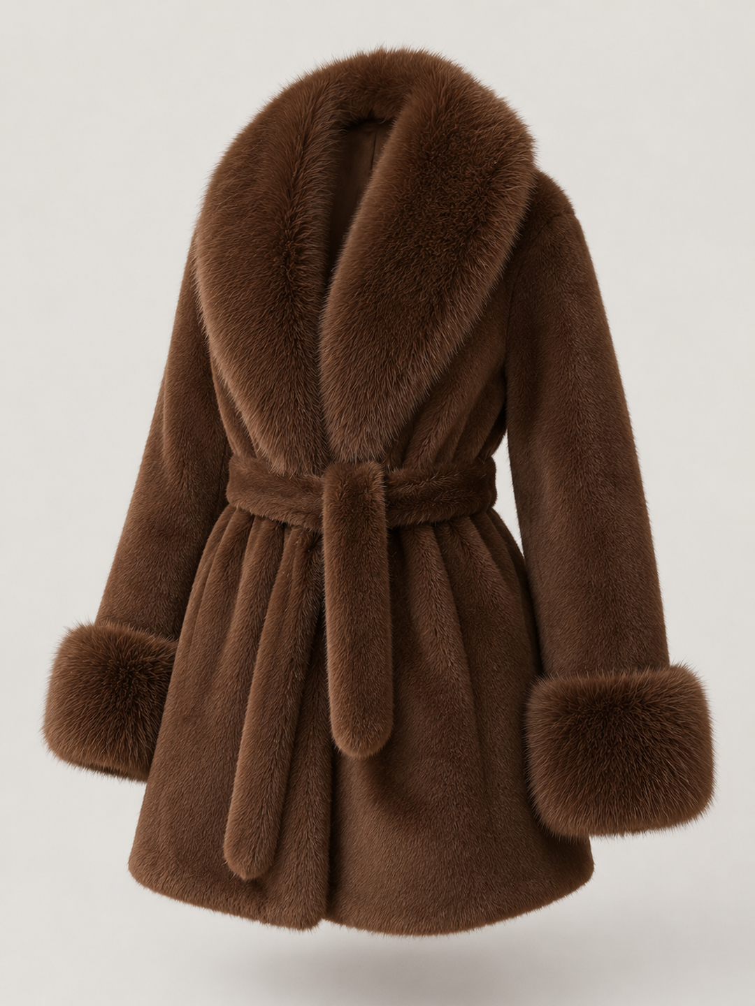 Women's Classic Faux Fur Collar Belted Coat