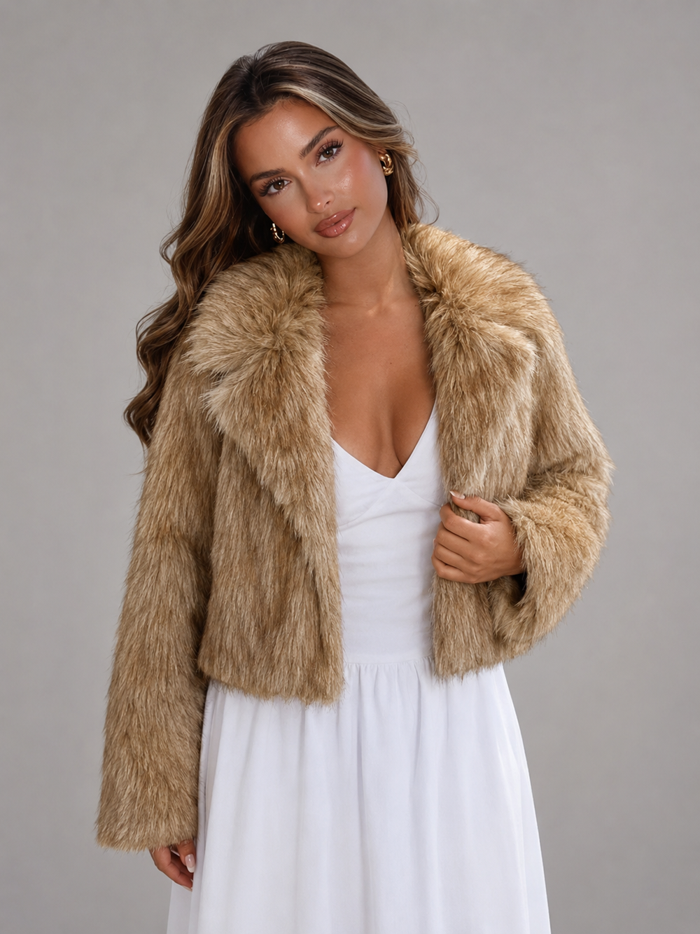 Women's Casual Faux Fur Collared Jacket