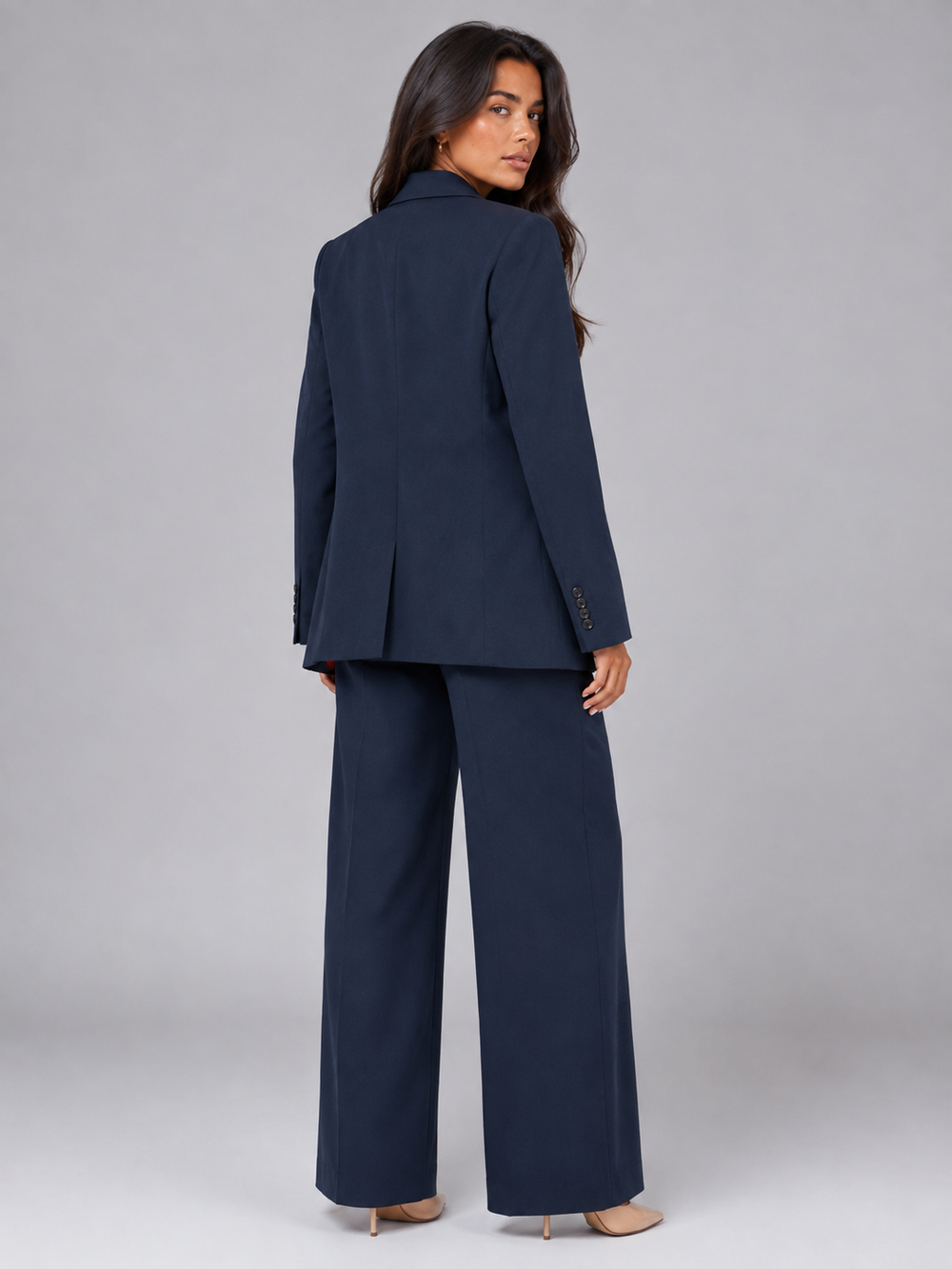 Women's Tailored Wool Blend Blazer and Wide Leg Pants Set