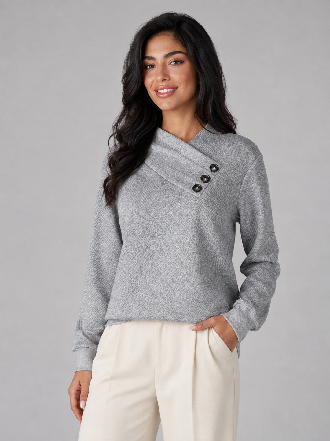 Women's Classic Textured Shawl Collar Button Sweater