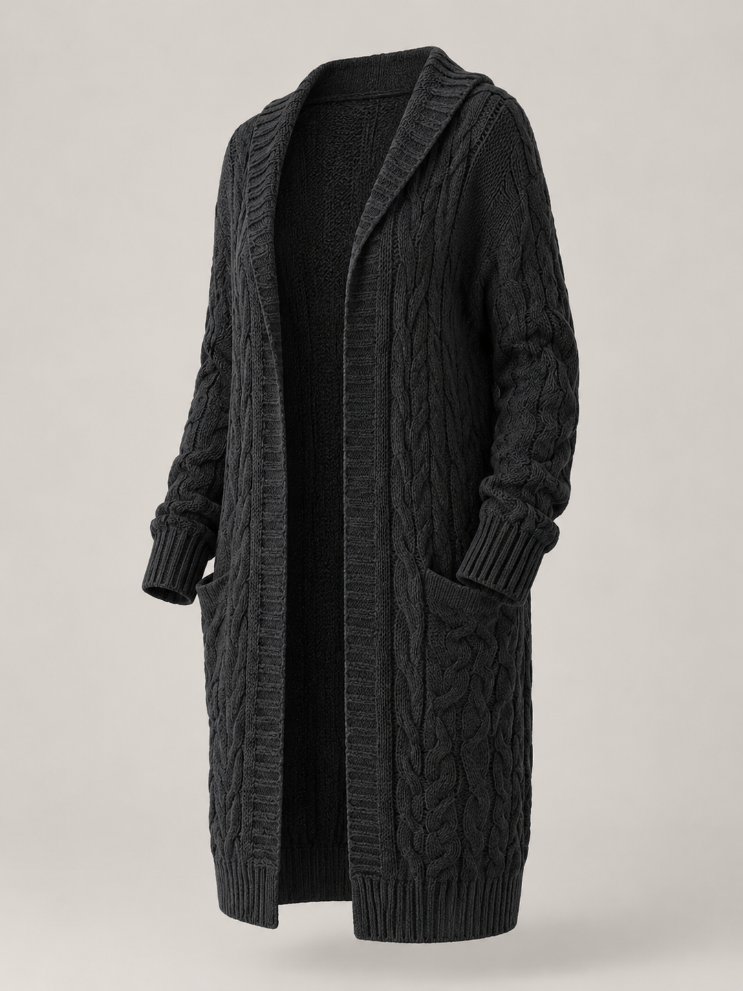 Women's Casual Cable Knit Longline Cardigan with Hood and Pockets