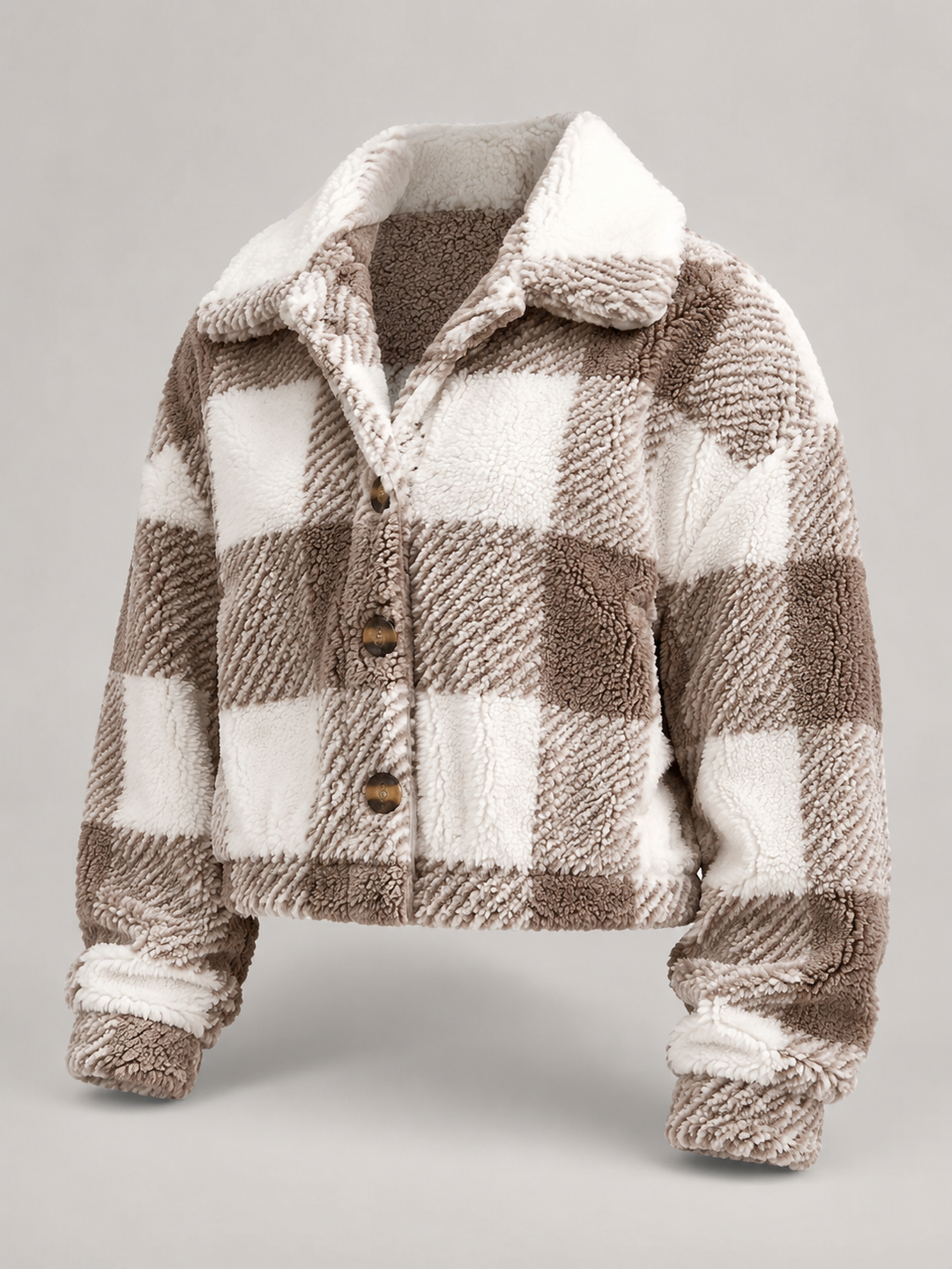 Women's Casual Buffalo Check Sherpa Plush Button Shacket