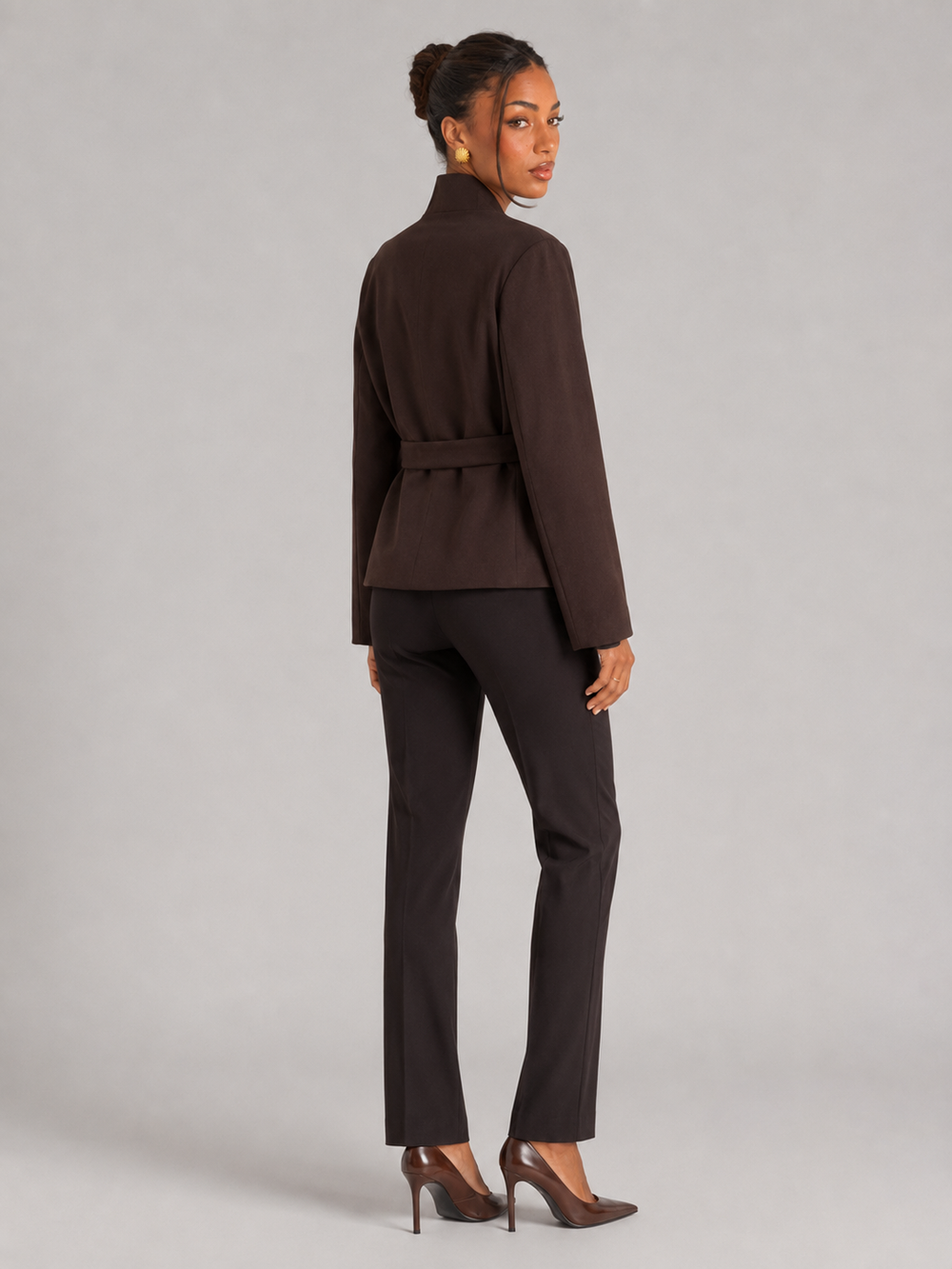 Women's Classic Belted Wool Blend Wrap Jacket with Shawl Collar