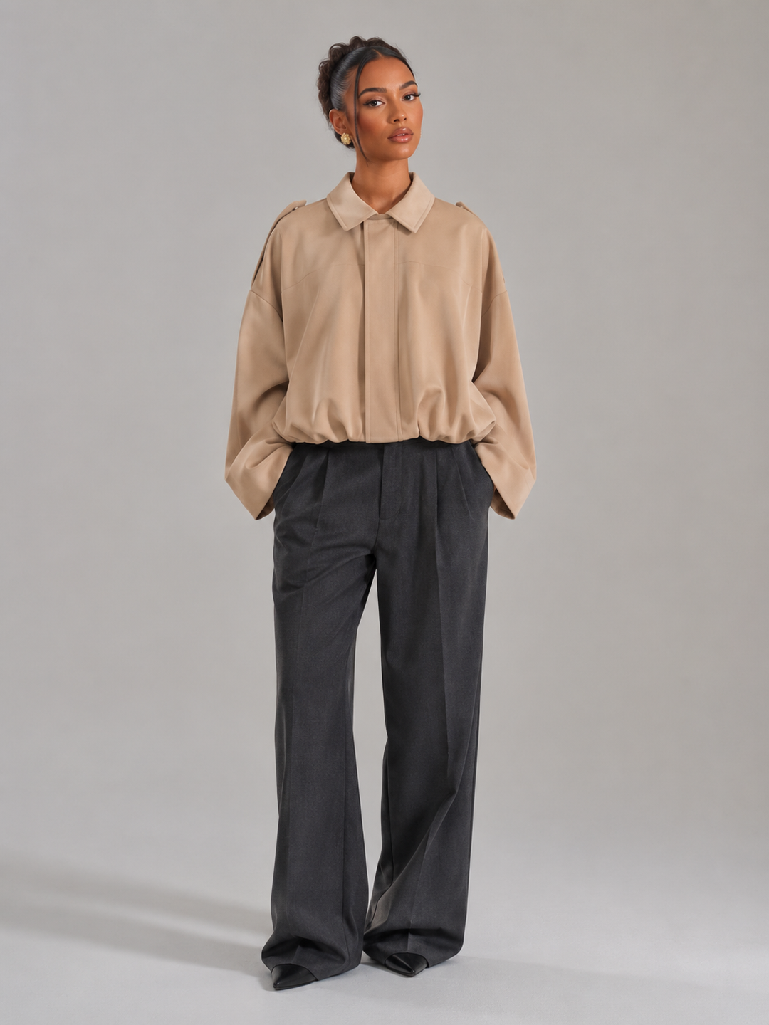 Women's Casual Oversized Cotton Cropped Utility Jacket