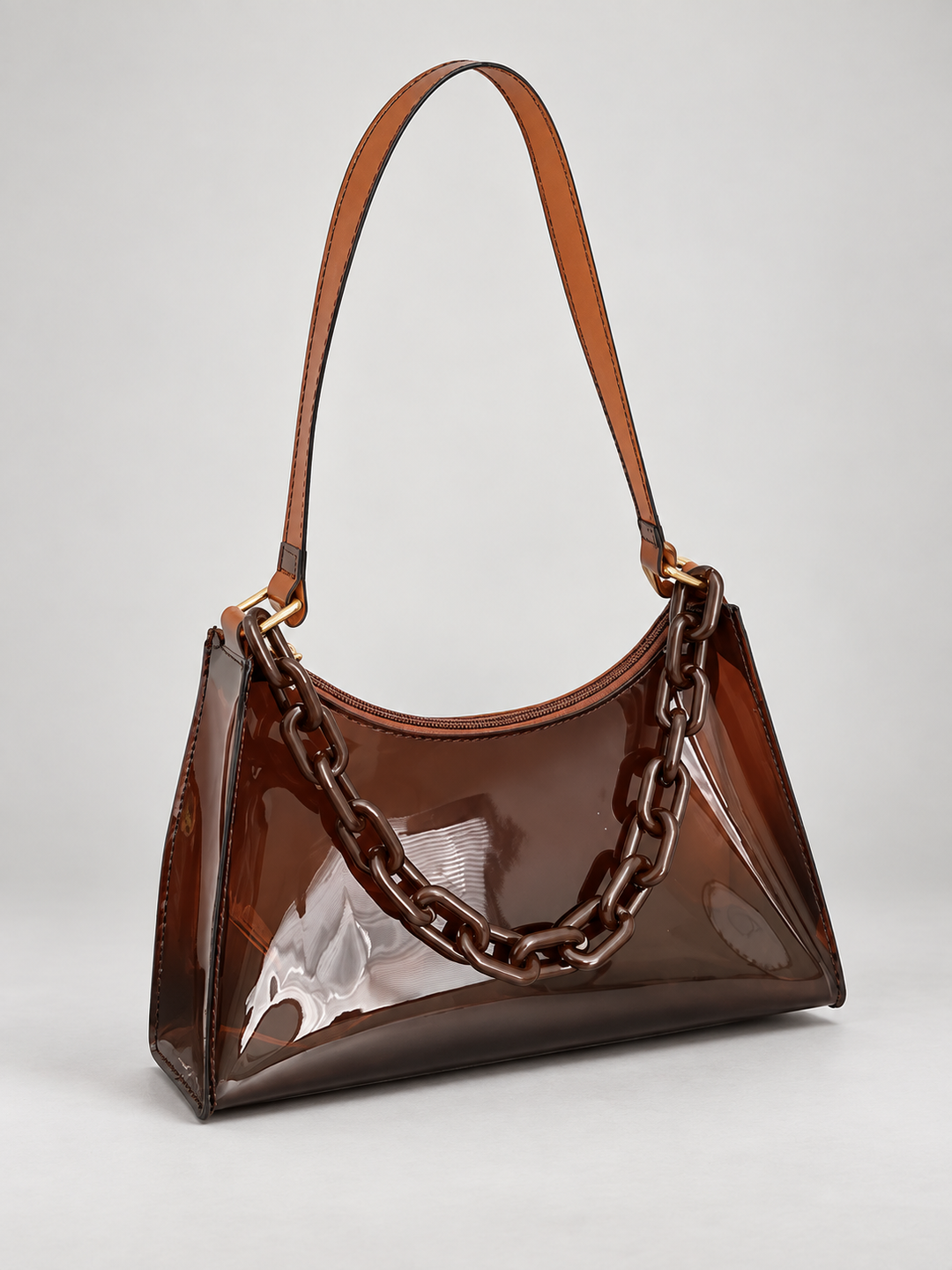 Women's Chic Transparent Mini Baguette Shoulder Bag with Chain Strap
