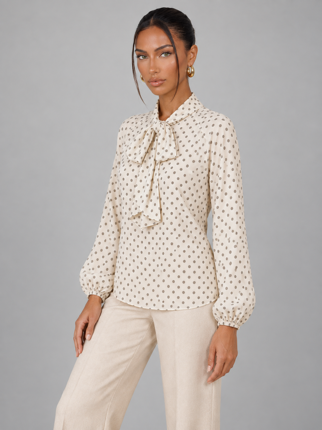 Women's Classic Polka Dot Tie Neck Blouse