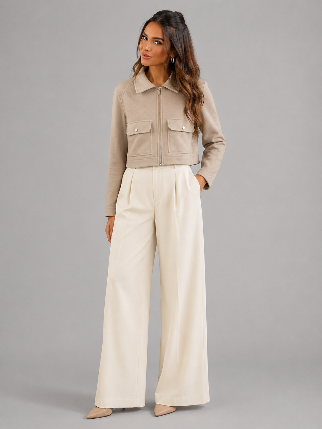 Women's Casual Faux Leather Cropped Utility Jacket