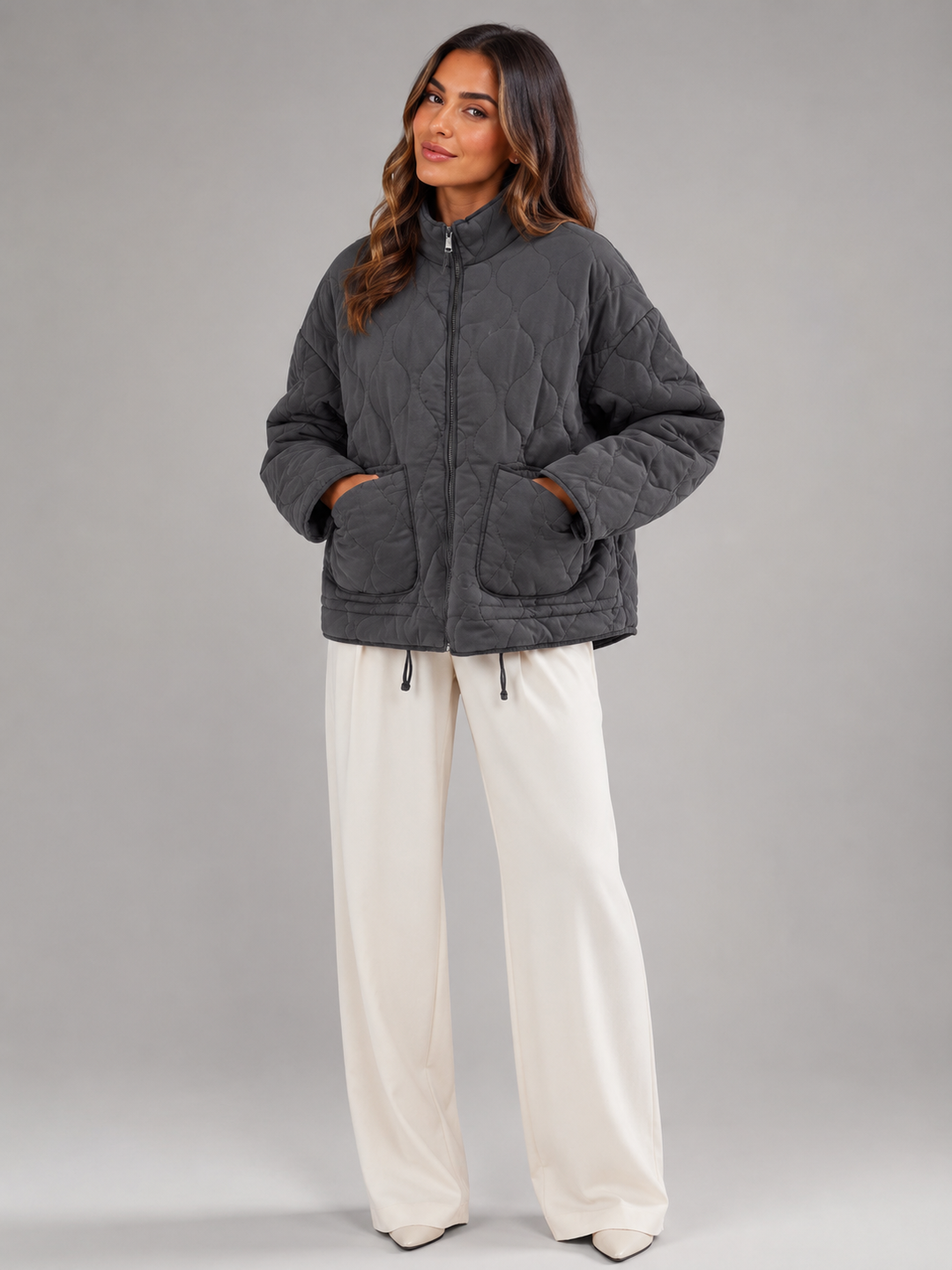 Women's Casual Quilted Cotton Utility Jacket